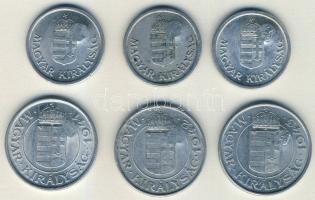 1941-44. 1P (3x) + 2P (3x) "sarló-kalapács" ellenjeggyel T:2,3