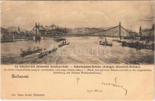 1901 Budapest, az Eskü téri híd (Erzsébet királyné híd), a párisi világkiállítás magyar osztályában volt nagy térkép után. Ganz Antal 110. (EB)