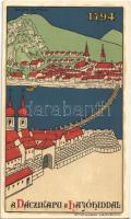 Budapest anno 1794. A Váczikapu a Hajóhíddal. Geittner és Rausch kiadása, Art Nouveau litho (EK)
