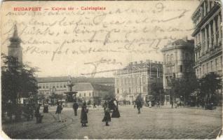 1906 Budapest VIII. Kálvin tér, villamos, üzletek (EM)