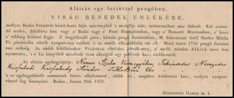 1830 Aláírás egy forinttal pengőben, Virág Benedek emlékére, Döbrentei Gábor kezdeményezése, Kisfalu...