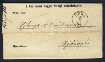 1869. Honvédelmi Minisztérium hIvatalos levele érdekes tartalommal "BUDA" - "ESZTERGOM-NÁNA" - "ÚJBÁNYA"