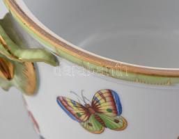 Herendi Viktória mintás, kos fejes kaspó. Kézzel festett, jelzett, kopásokkal, kisebb foltokkal, d: ...