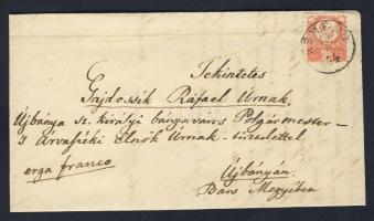 1874. Réznyomat 5 kr (regiszterhajtás) levélen "KÉMEND" - Újbánya