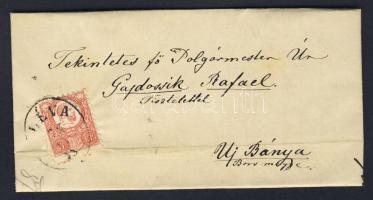 1873. Réznyomat 5 kr (regiszterhajtás) levélen, ovális "LÉVA" - Újbánya