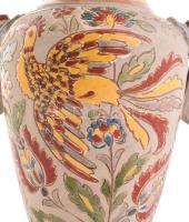 Bozsik Kunszentmárton, díszváza madár dekorral, kézzel festett mázas kerámia, jelzett, mázhibákkal, ...