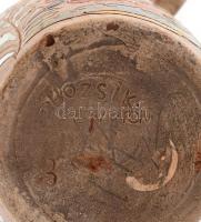 Bozsik Kunszentmárton, díszváza madár dekorral, kézzel festett mázas kerámia, jelzett, mázhibákkal, ...