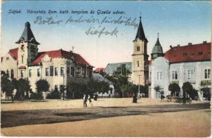 1924 Siófok, Városháza, Római katolikus templom és Gizella udvar, üzletek (EK)