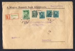 1939. Ajánlott banklevél Pax Ting és Arcképek bérmentesítéssel