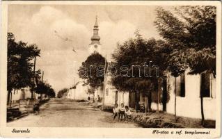 1940 Szeremle, Fő utca, Református templom. Bártfai Ottó fényképész kiadása (EB)