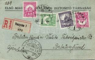 1927. Ajánlott levelezőlap Pengő-fillér bérmentesítéssel