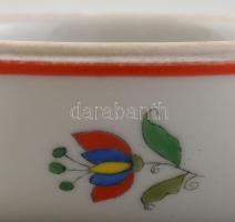 Herendi népi mintás porcelán dobozka, kézzel festett, jelzett, d: 7,5 cm
