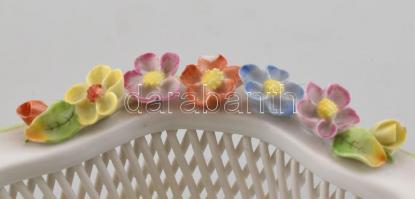 Herendi Viktória mintás porcelán kosár, kézzel festett, jelzett, apró lepattanásokkal, d: 15 cm