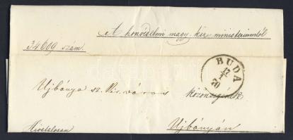 1870. Honvédelmi Minisztérium hivatalos levele "BUDA" - "ÚJBÁNYA"