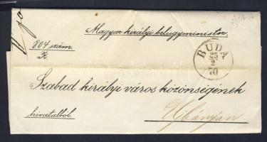 1870. Belügyminisztérium ex offo levél "BUDA" - "ÚJBÁNYA"