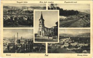 1947 Ózd, Vasgyári látkép, Római katolikus templom, Fogaskerekű vasút, Kohók (EK)