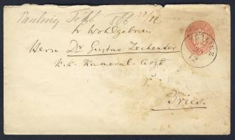 1866. 5kr díjjegyes boríték "SKALICZ" - "NEUSOHL" - Bries (foltos)