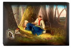 Kézzel festett, lakkozott orosz fa doboz, ládika. / Hand painted Russian wood box19x13x6 cm