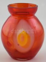 Bordó, sárga öveg váza. Formába öntött, anyagában színezett, hibátlan. m: 12,5 cm