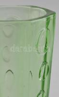 Zöld, pöttyös üveg váza. Formába préselt, anyagában színezett, hibátlan. 17 cm