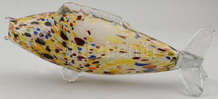 Színes muranoi üveg hal. Anyagában színezett, hibátlan. 33 cm
