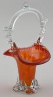 Narancs-bordó üveg kosár. Anyagában színezett, kézi hutaüveg. Hibátlan. 22 cm