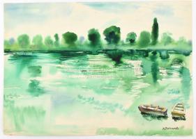 Istókovits jelzéssel: Csónakok a vízen. Akvarell, papír. Sérült. 40×56,5 cm