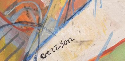Gerzson jelzéssel: Absztrakt kompozíció. Olaj, farost. Sérült fa keretben. 33×39,5 cm
