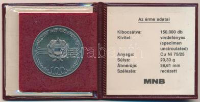 1982. 100Ft Cu-Ni "Labdarúgó világbajnokság 1982" műbőr tokban, tanúsítvánnyal T:BU Adamo ...