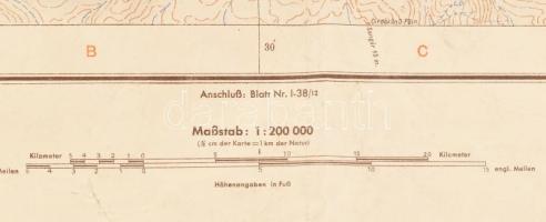 1941 Angol iraki/iráni háború német kiadású katonai térképe.a kurdisztáni Senna és környéke. 60x78 c...