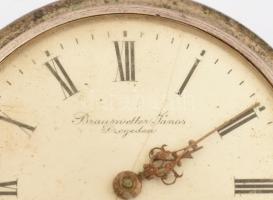 Braunswetter János Szeged zsebóra, jelzett tokkal, jelzet számlappal (hajszálrepedés) működő állapot...