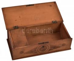 Régi fa ládikó, fedele sérült, kulcs nélkül, 6x10x21 cm