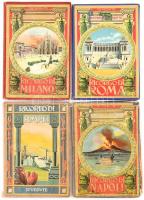 cca 1900 Ricordo di Roma, Napoli, Milano, Pompei. 4 db leporello