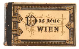 cca 1880 Das Neue WIen 18 litografált képet tartalmazó leporelló, kissé sérült vászonkötésben / leporello with 18 litho images 12x8 cm