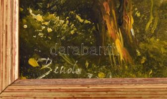 Benda Zoltán (1963-): Nyár. Olaj, farost, jelzett. Kissé sérült fa keretben, 10×15 cm