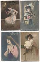 9 db RÉGI motívum képeslap: hölgyek / 9 pre-1945 motive postcards: ladies