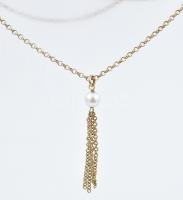 Aranyozott ezüst(Ag) nyaklánc, gyöngyös függőrésszel, jelzett, h: 40 cm, bruttó: 3,64 g