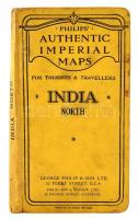 Észak India térképe. cca 1930 Philips Authentical Imperial maps 65x55 cm Vászon, vászon borítóval / linen