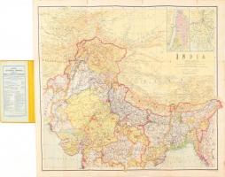 Észak India térképe. cca 1930 Philips Authentical Imperial maps 65x55 cm Vászon, vászon borítóval / ...