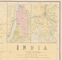 Észak India térképe. cca 1930 Philips Authentical Imperial maps 65x55 cm Vászon, vászon borítóval / ...