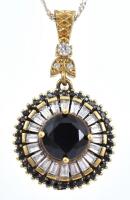 Ezüst(Ag) csavart nyaklánc, aranyozott ezüst(Ag) köves medállal, jelzett, h: 45 cm, bruttó: 11,18 g