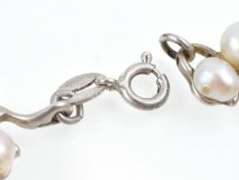 Ezüst(Ag) borostyánnal és tenyésztett gyönggyel, jelzett, h: 18,5 cm, bruttó: 12,8 g