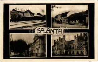 1948 Galánta, vasútállomás, Hotel Tátra szálloda és vendéglő, étterem, Esterházy kastély, utca / railway station, hotel, restaurant, castle, street view