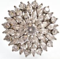 Ezüst(Ag) kerek, virágos gyűrű, kövekkel gazdagon kirakva, jelzett, méret: 54, bruttó: 10,10 g