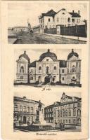 Losonc Lucenec; Kossuth szobor, Várpsi polgári leányiskola, Gács vára, kastély / monument, statue, girls school, castle in Halic (non PC) (fl)