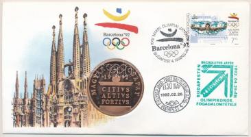 Magyarország 1992. Barcelona - Magyar csapat emlékérem bélyeges borítékon, elsőnapi bélyegzéssel T:PP