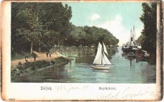 1904 Siófok, Hajókikötő, gőzhajó, vitorlás (kis szakadás / small tear)