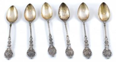 6 db ezüsz (Ag) kiskanál, jelzett, apró kopásnyomokkal, díszdobozban, h: 11 cm