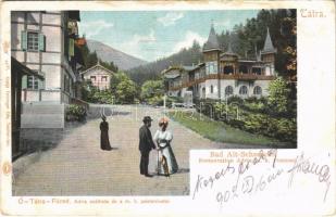 1902 Ótátrafüred, Tátrafüred, Altschmecks, Stary Smokovec (Magas-Tátra, Vysoké Tatry); Adria szálloda, m. kir. postahivatal. Feitzinger Ede 32 bt. / hotel and restaurant, post office (EK)