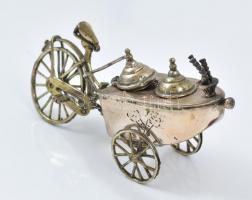 Ezüst(Ag) miniatűr fagyis kocsi, jelzett, h: 10,5 cm, nettó: 65,24 g